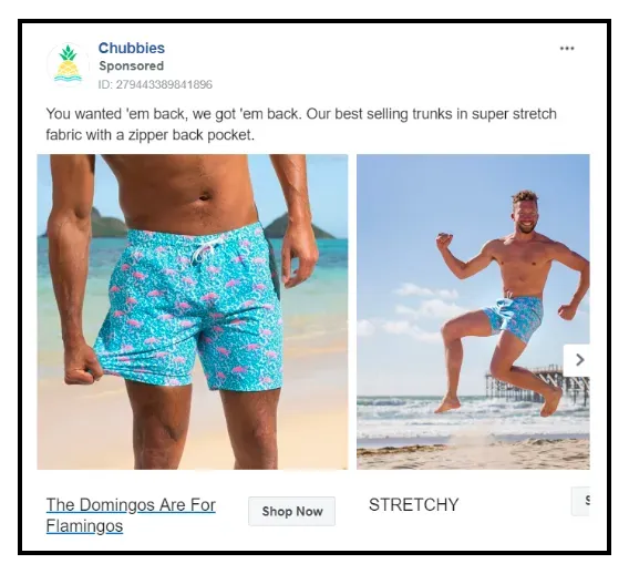 Chubbies Facebook ad
