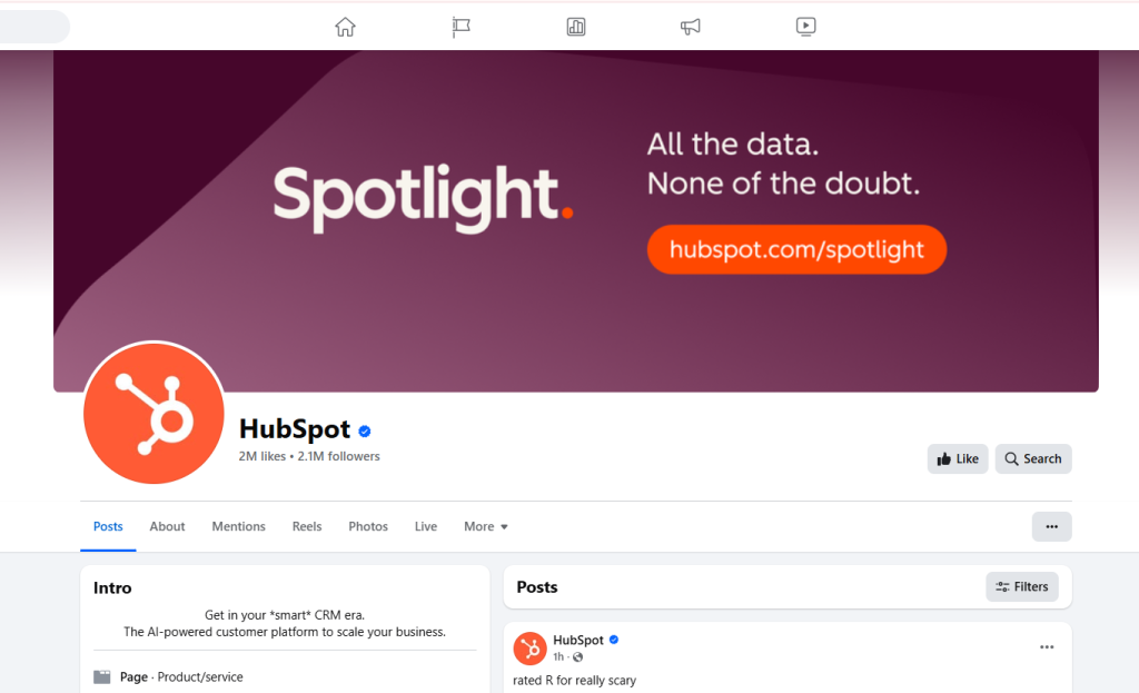 HubSpot Facebook page
